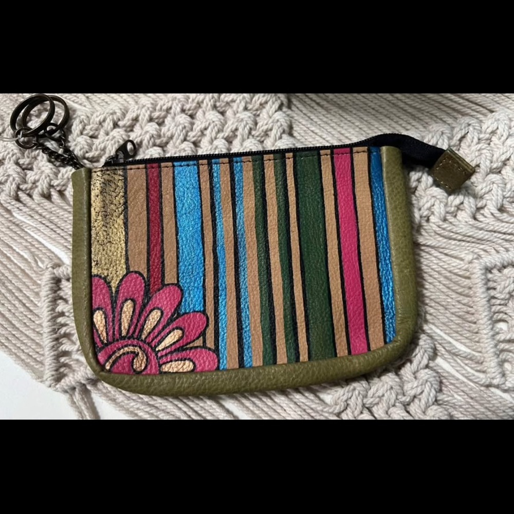 Hand painted Boho Anuschka leather coin purse